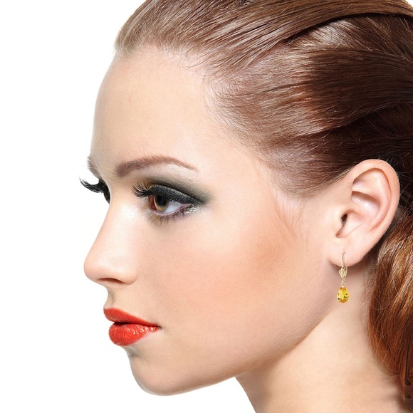 14K. SOLID GOLD LEVERBACK EARRING WITH CITRINES (Yellow Gold) - Picture 3 of 5